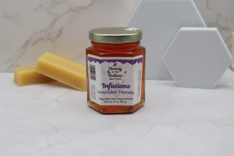 lavender honey in 8 ounce hex jar