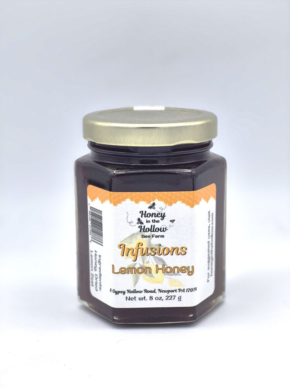 Lemon Infused Wildflower Honey 1 lemon infused wildflower honey in 8 ounce hex jar