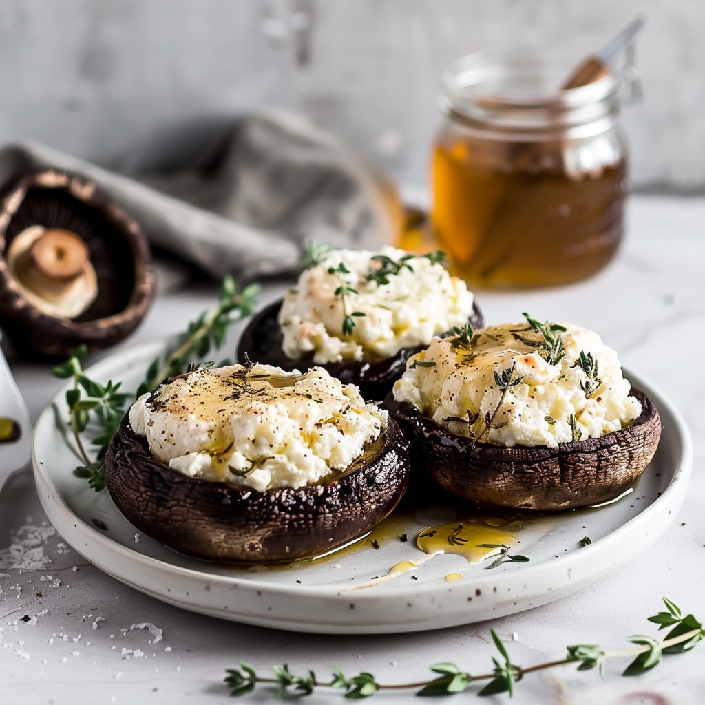 Honey Thyme Goat Cheese Stuffed Portobello Mushrooms (Vegetarian)