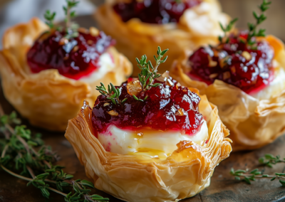 Honey-Glazed Brie and Cranberry Phyllo Cups