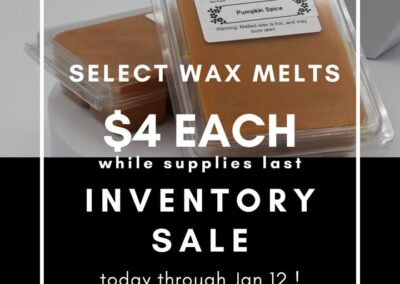 ????????Now through Jan 12, we’re offering some of our amazing wax melts for $4 each