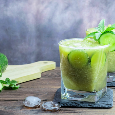 cucumber and mint cooler in glass with ice