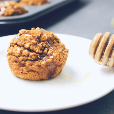 mini honey pumpkin muffin on white plate
