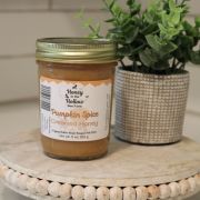 pumpkin spice creamed wildflower honey in 9 ounce glass jar
