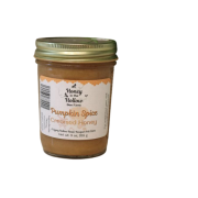 pumpkin spice creamed wildflower honey in 9 ounce glass jar