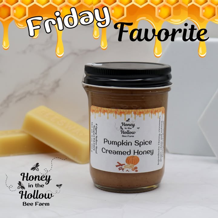 Rise and shine to the cozier temperatures, where this Pumpkin Spice Creamed honey spreads joy and warmth!