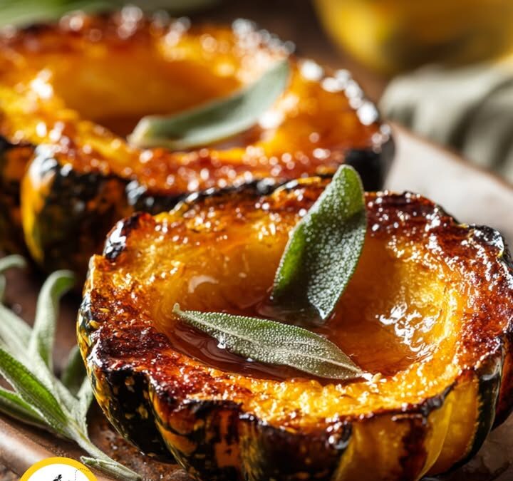 🍯CINNAMON HONEY BAKED ACORN SQUASH WITH BROWN BUTTER & SAGE