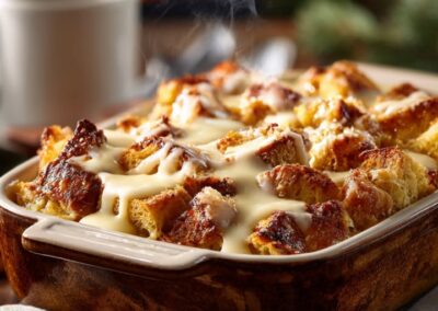 ELDERBERRY HONEY BREAD PUDDING WITH VANILLA SAUCE