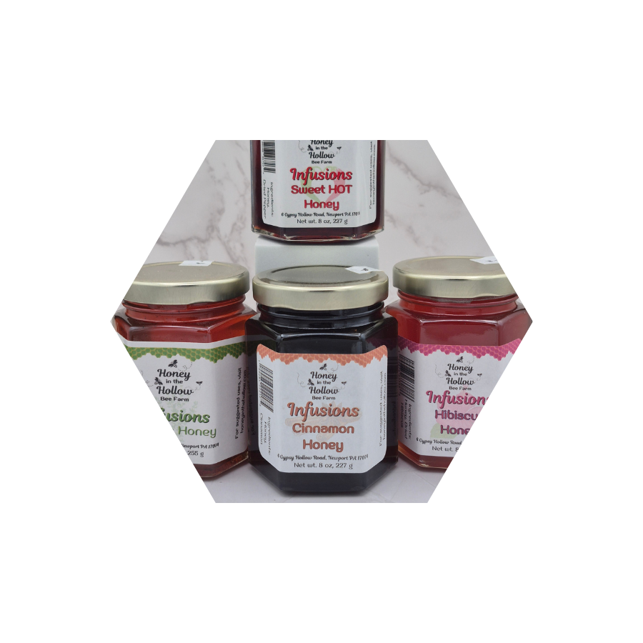 cinnamon, sweet hot, thyme and hibiscus infused honey