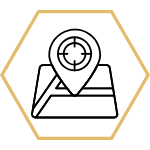 Gold hexagon outline on a black background