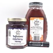back to school bundle-elderberry infused wildflower honey raw wildflower honey in glass bottle and beeswax lip balm