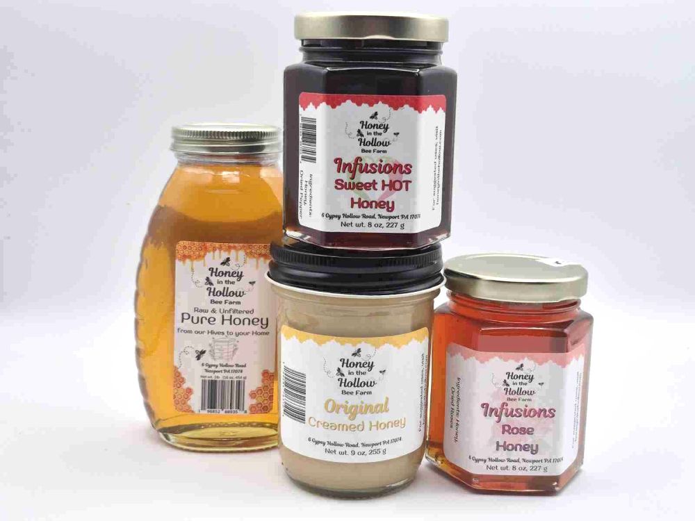 taste of hih bundle-creamed honey raw honey rose and sweet hot honey glass